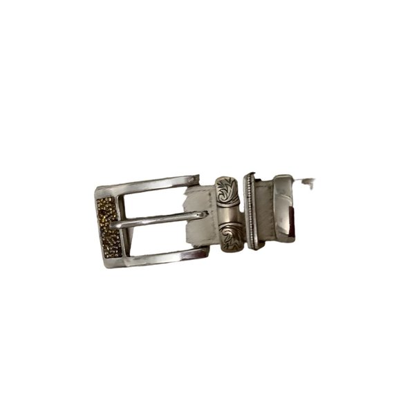 STREETS AHEAD Brown & White Leather & Calf Hair Siler Buckle Belt-Size Medium main image 6